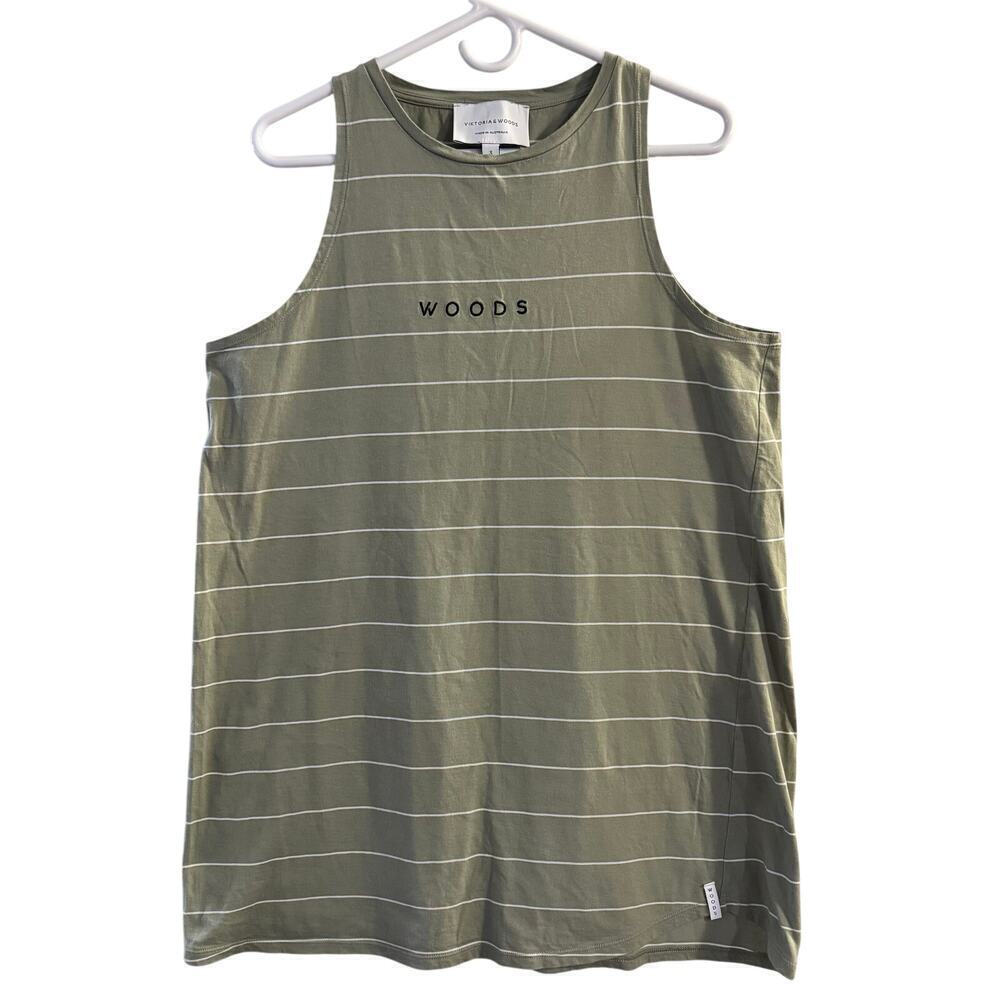 Viktoria & Woods Tank Short Dress Size 8 Large Striped Cotton Blend Green Cream